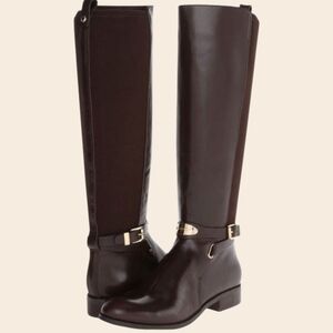 Michael Kors Arley Tall Riding Boots Wmns 10 Gold Logo Equestrian Minimalist